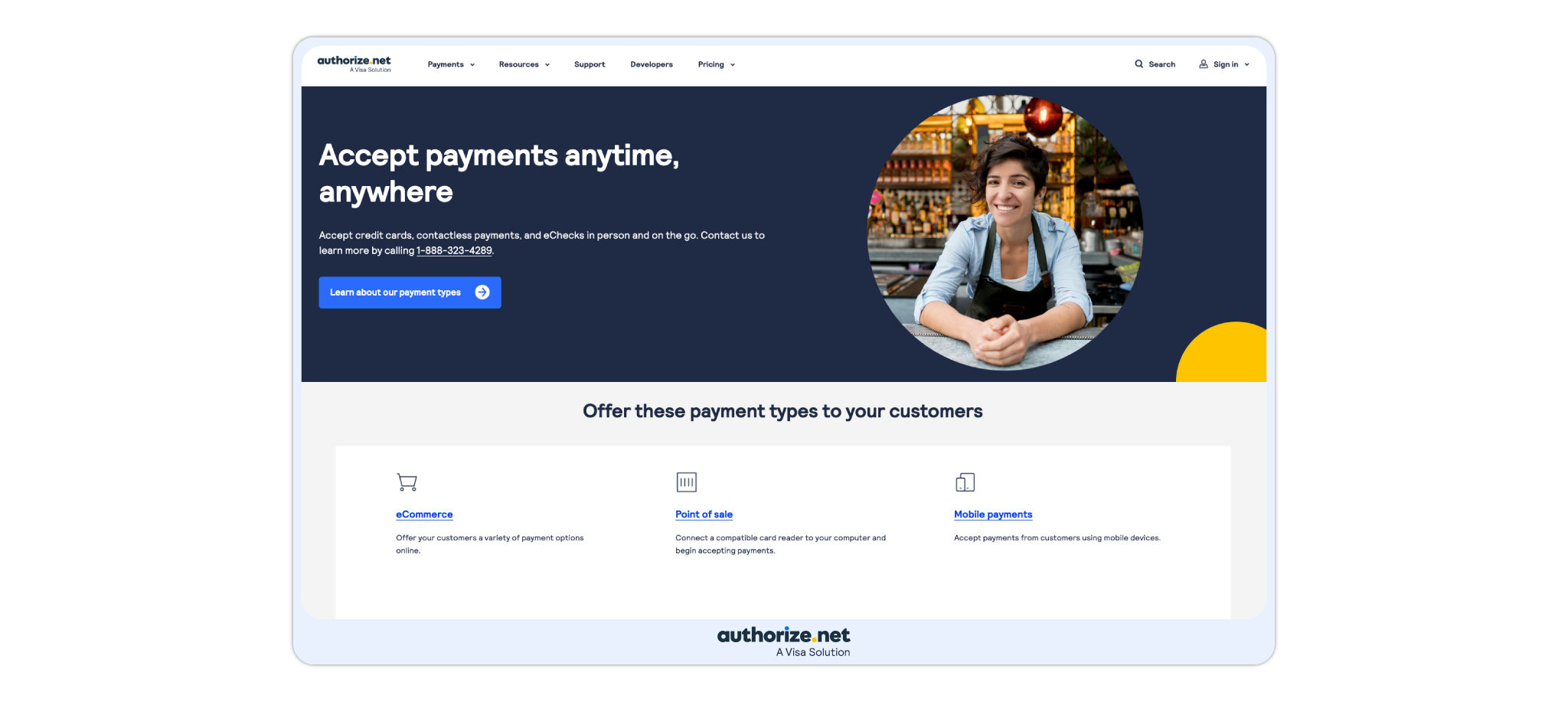 This is the front view of the Aurhorize.net Payment Gateway