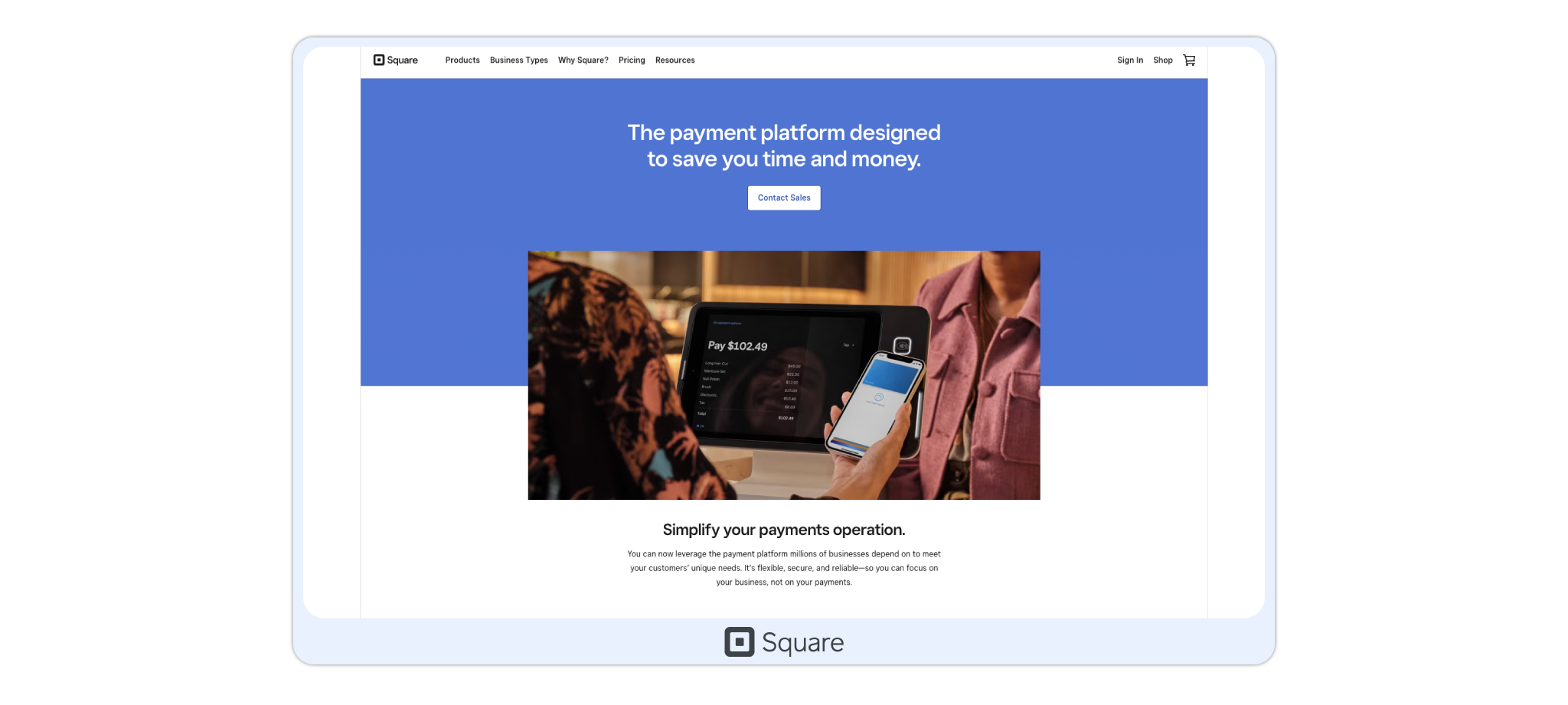 This is the front view of the Square Payment Gateway